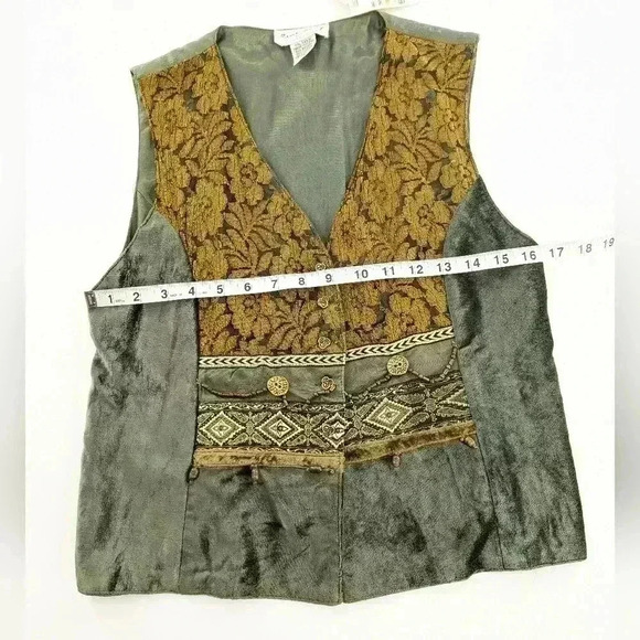 Vintage womens size small Rene Derhy Collection olive green gold boho Stud vest - Picture 2 of 8